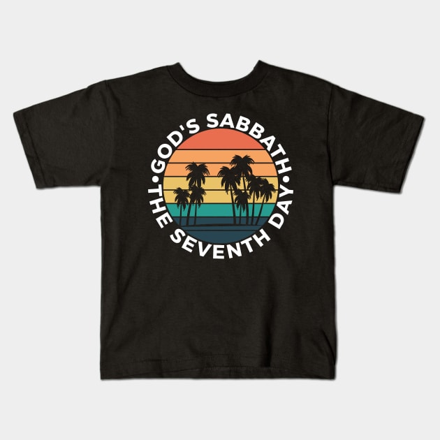 God’s Sabbath The Seventh Day Vintage Sunset Palm Trees Kids T-Shirt by DPattonPD